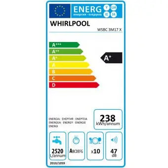 Whirlpool WSBC 3M17 X - Lave-vaisselle - encastrable - Niche - largeur : 45 cm - profondeur : 56 cm - hauteur : 82 cm - acier inoxydable - ElectroMania